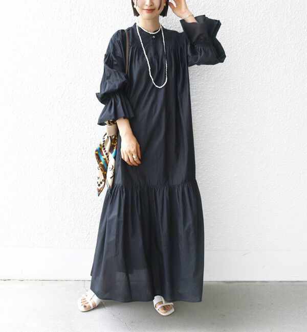 SHIPS for women「〈手洗い可能〉コットン シルク ローン ティアード ワンピース」|ワンピース|ブラック