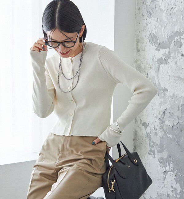 SHIPS for women「〈手洗い可能〉レーヨン ポリ リブ クルーネック カーディガン」|カーディガン|