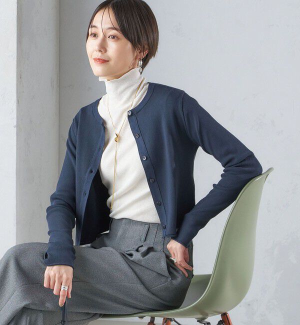 SHIPS for women「〈手洗い可能〉レーヨン ポリ リブ クルーネック カーディガン」|カーディガン|
