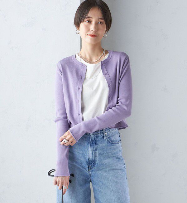 SHIPS for women「〈手洗い可能〉レーヨン ポリ リブ クルーネック カーディガン」|カーディガン|