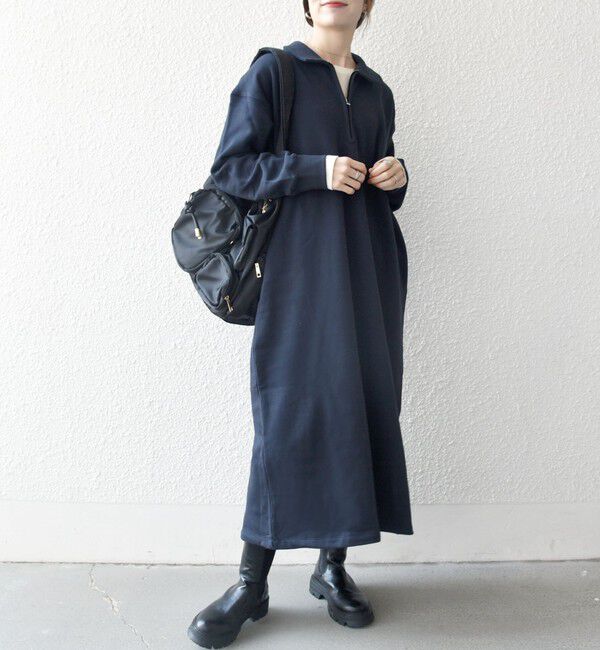 SHIPS any「SHIPS any:〈洗濯機可能〉USA コットン 裏起毛 ハーフジップ ワンピース」|ワンピース|