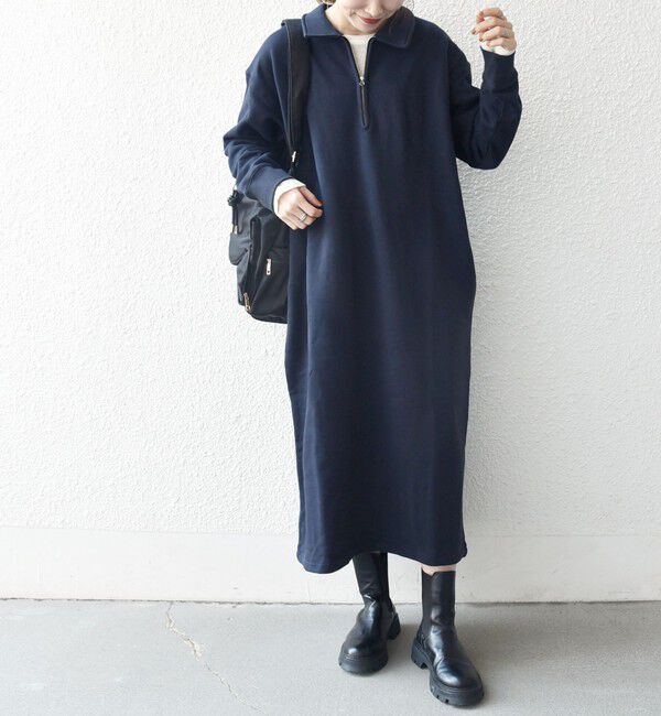 SHIPS any「SHIPS any:〈洗濯機可能〉USA コットン 裏起毛 ハーフジップ ワンピース」|ワンピース|