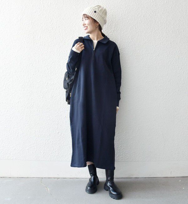 SHIPS any「SHIPS any:〈洗濯機可能〉USA コットン 裏起毛 ハーフジップ ワンピース」|ワンピース|