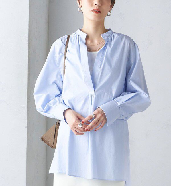 SHIPS for women「〈手洗い可能〉コットン ギャザー チュニック ブラウス」|シャツ・ブラウス|ライトブルー