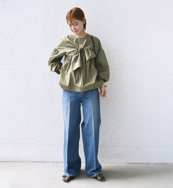 SHIPS for women「【WEB限定】〈手洗い可能〉前後 2WAY リボン デザイン ストライプ ブラウス」|シャツ・ブラウス|