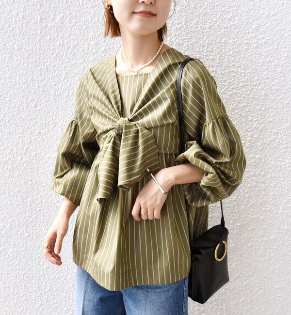SHIPS for women「【WEB限定】〈手洗い可能〉前後 2WAY リボン デザイン ストライプ ブラウス」|シャツ・ブラウス|