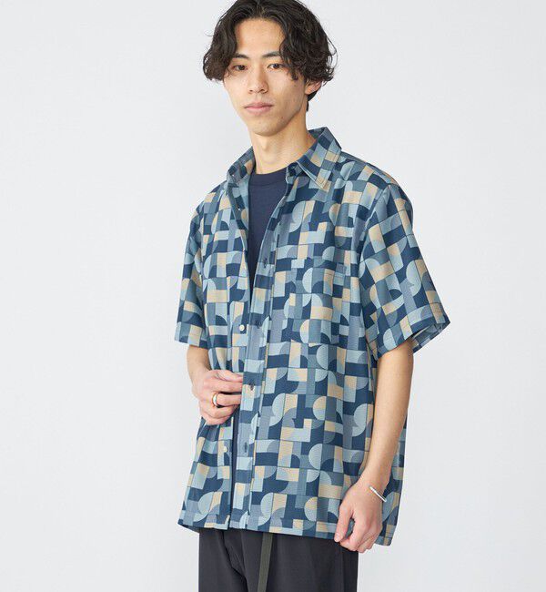 SHIPS「SHIPS: メッシュ プリント レギュラーカラー ショートスリーブ シャツ」|シャツ・ブラウス|