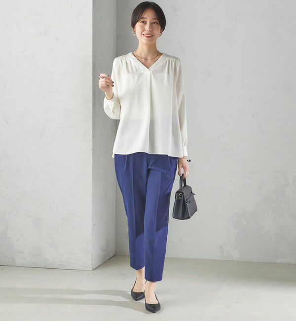 SHIPS for women「〈手洗い可能〉バックサテン Vネック ロング スリーブ ブラウス」|シャツ・ブラウス|