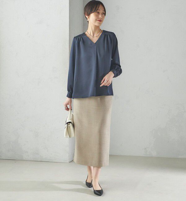 SHIPS for women「〈手洗い可能〉バックサテン Vネック ロング スリーブ ブラウス」|シャツ・ブラウス|