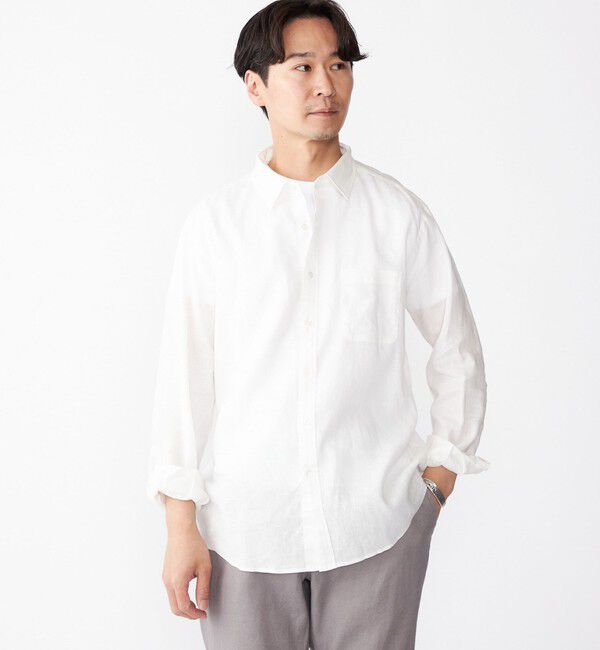 SHIPS「SHIPS: フレックスリネン レギュラーカラー  ロングスリーブ シャツ」|シャツ・ブラウス|ホワイト