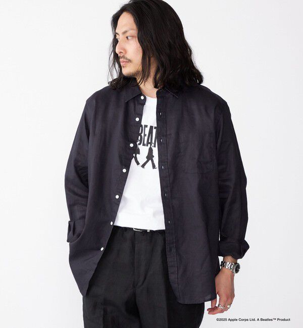 SHIPS「SHIPS: フレックスリネン レギュラーカラー  ロングスリーブ シャツ」|シャツ・ブラウス|ネイビー