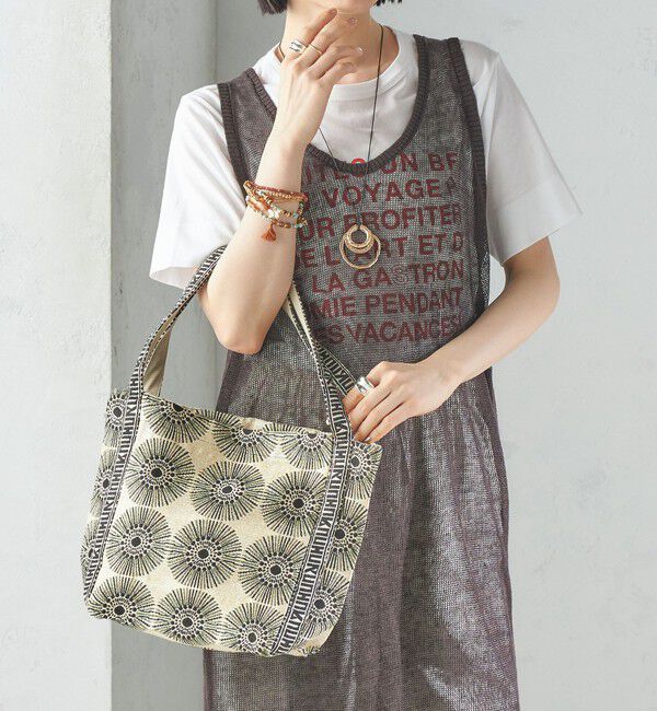 SHIPS for women「【SHIPS別注】UHURU:ロゴ ハンドル ジャカード トート」|トートバッグ|ライトグリーン