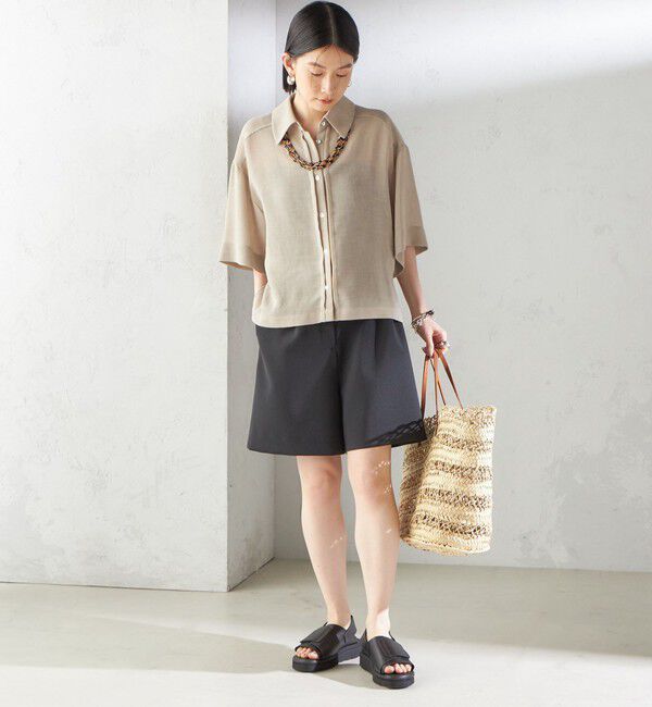 SHIPS for women「〈手洗い可能〉麻調 メッシュ 半袖 ビッグ シャツ」|シャツ・ブラウス|