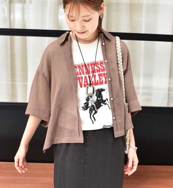 SHIPS for women「〈手洗い可能〉麻調 メッシュ 半袖 ビッグ シャツ」|シャツ・ブラウス|ブラウン