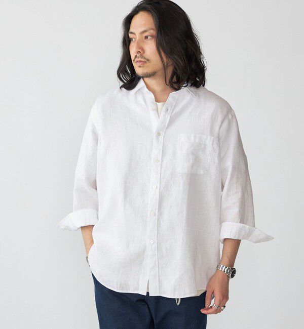 SHIPS「SHIPS: レイモンド レギュラーカラー リネン 7スリーブ シャツ」|シャツ・ブラウス|