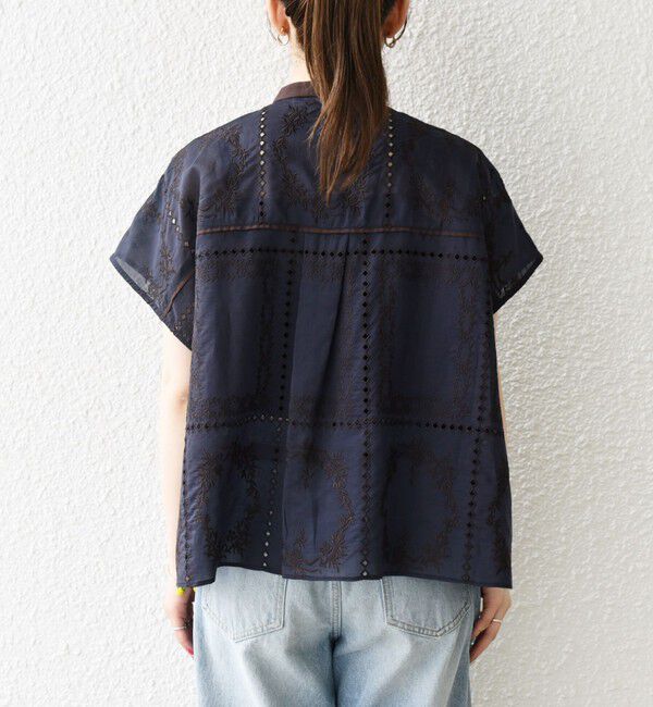 SHIPS any「SHIPS any:〈手洗い可能〉エンブロイダリー レース シアー フレンチスリーブ シャツ」|シャツ・ブラウス|