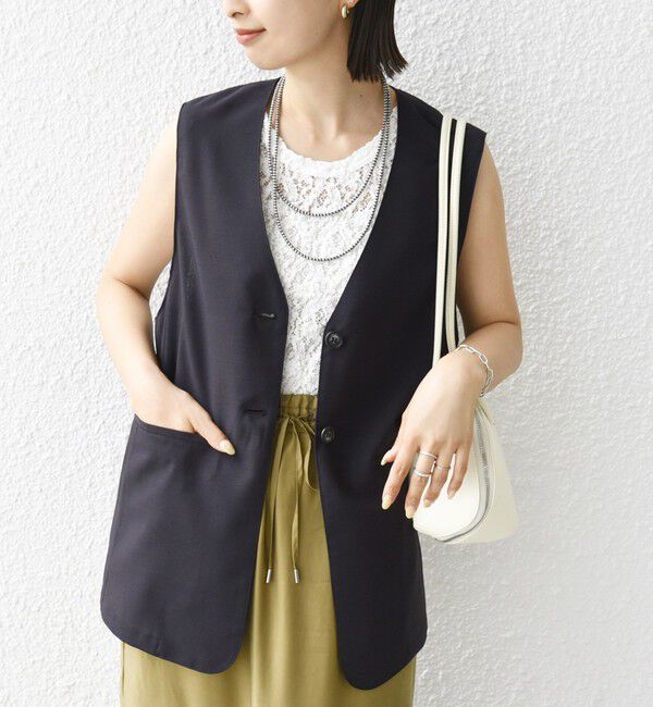 SHIPS for women「〈防シワ加工〉チノ ウール ボタン ジレ」|ベスト・ジレ|ブラック
