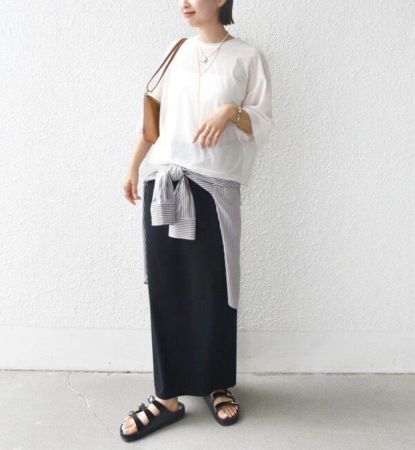 SHIPS for women「〈手洗い可能〉シアー トリコット ポリエステル ベロア 五分袖 ワイド TEE」|Tシャツ・カットソー|