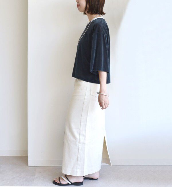 SHIPS for women「〈手洗い可能〉シアー トリコット ポリエステル ベロア 五分袖 ワイド TEE」|Tシャツ・カットソー|