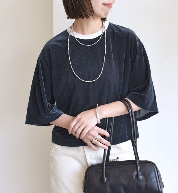 SHIPS for women「〈手洗い可能〉シアー トリコット ポリエステル ベロア 五分袖 ワイド TEE」|Tシャツ・カットソー|
