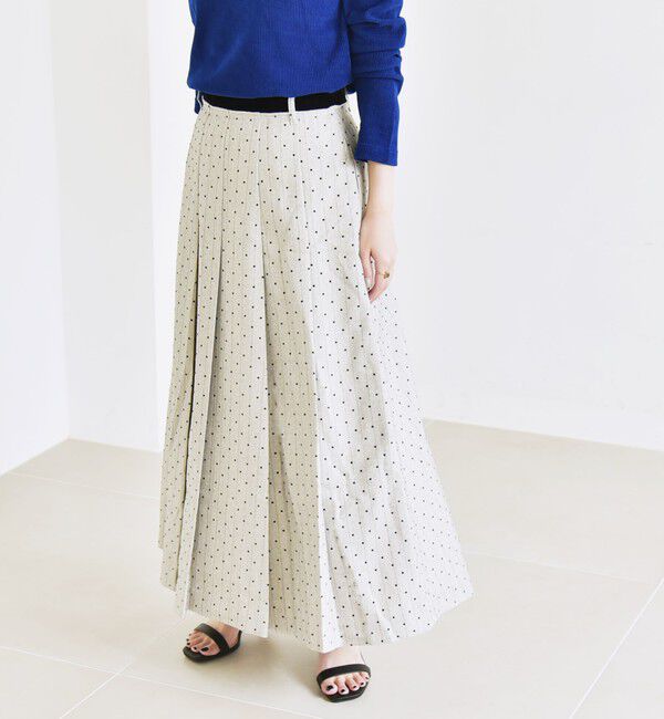 quaranciel「quaranciel:〈洗濯機可能〉フロッキー ドット ストライプ フレア スカート」|フレア|ライトグレー