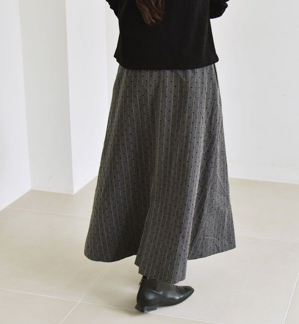 quaranciel「quaranciel:〈洗濯機可能〉フロッキー ドット ストライプ フレア スカート」|フレア|