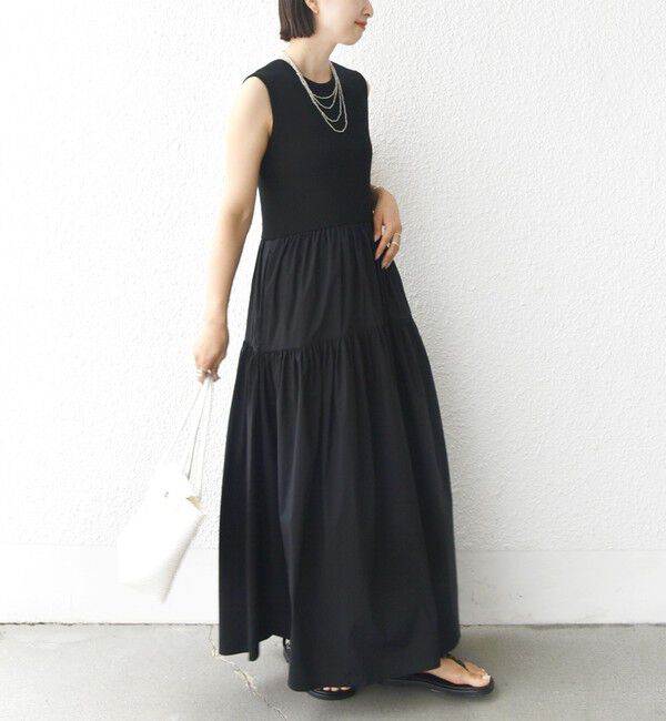 SHIPS for women「〈手洗い可能〉コットン リブ ノースリーブ &times; 布帛 スカート ワンピース」|ワンピース|