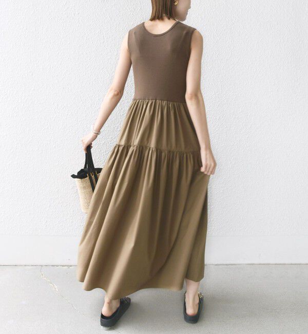 SHIPS for women「〈手洗い可能〉コットン リブ ノースリーブ &times; 布帛 スカート ワンピース」|ワンピース|