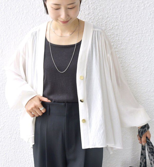 SHIPS for women「【WEB限定】〈手洗い可能〉シアー Vネック フレア シャツ カーディガン」|カーディガン|