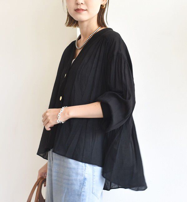 SHIPS for women「【WEB限定】〈手洗い可能〉シアー Vネック フレア シャツ カーディガン」|カーディガン|