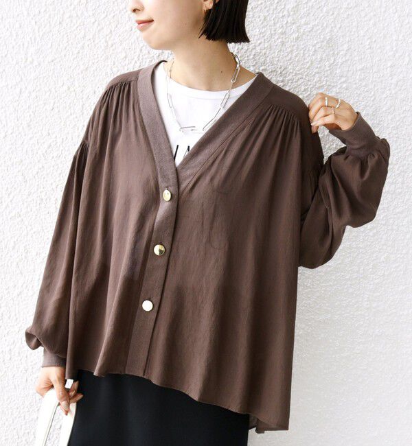 SHIPS for women「【WEB限定】〈手洗い可能〉シアー Vネック フレア シャツ カーディガン」|カーディガン|