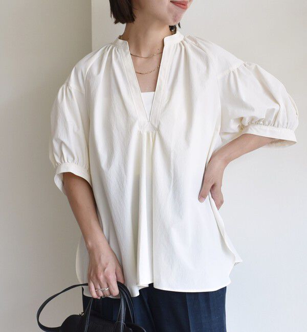 SHIPS for women「〈手洗い可能〉RENU ソフト タイプライター スキッパー 5分袖 ブラウス」|シャツ・ブラウス|ナチュラル