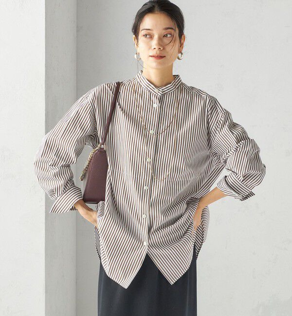 SHIPS for women「〈手洗い可能〉ストライプ フロント ヨーク スタンドカラー シャツ」|シャツ・ブラウス|