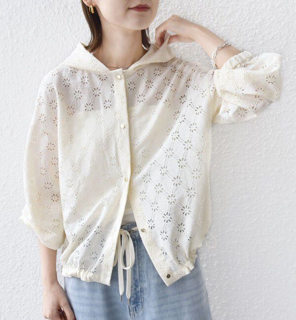 SHIPS for women「【WEB限定】〈手洗い可能〉レース フード シャツ 羽織」|シャツ・ブラウス|