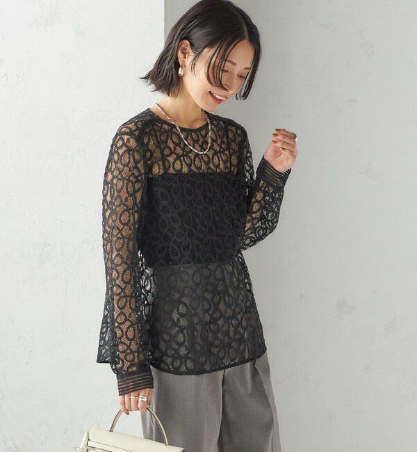 SHIPS for women「トゥワール コード レース ブラウス（ブラック）」|シャツ・ブラウス|