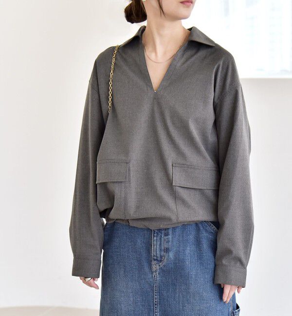 quaranciel「quaranciel:〈洗濯機可能〉ポケット ドロスト スキッパー プルオーバー シャツ」|シャツ・ブラウス|