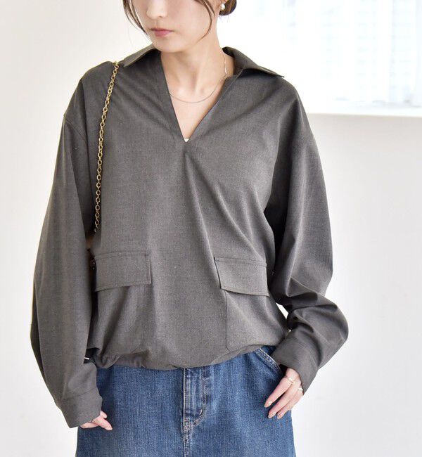 quaranciel「quaranciel:〈洗濯機可能〉ポケット ドロスト スキッパー プルオーバー シャツ」|シャツ・ブラウス|