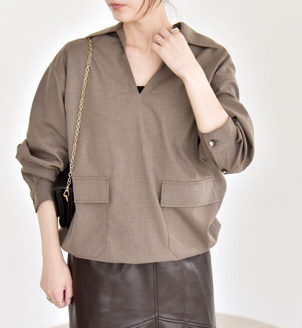 quaranciel「quaranciel:〈洗濯機可能〉ポケット ドロスト スキッパー プルオーバー シャツ」|シャツ・ブラウス|