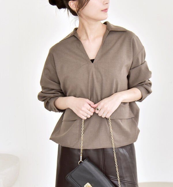 quaranciel「quaranciel:〈洗濯機可能〉ポケット ドロスト スキッパー プルオーバー シャツ」|シャツ・ブラウス|