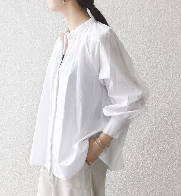 SHIPS any「bon_meur:〈洗濯機可能〉レース スカーフ付き バンドカラー ギャザー パフ シャツ」|シャツ・ブラウス|