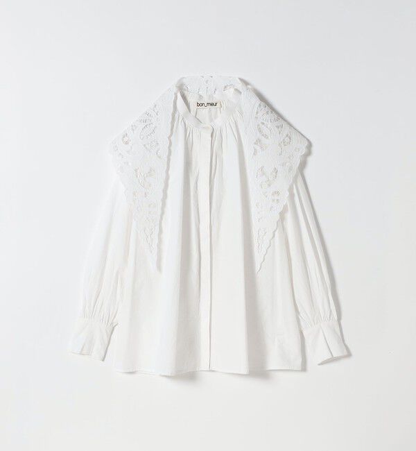 SHIPS any「bon_meur:〈洗濯機可能〉レース スカーフ付き バンドカラー ギャザー パフ シャツ」|シャツ・ブラウス|