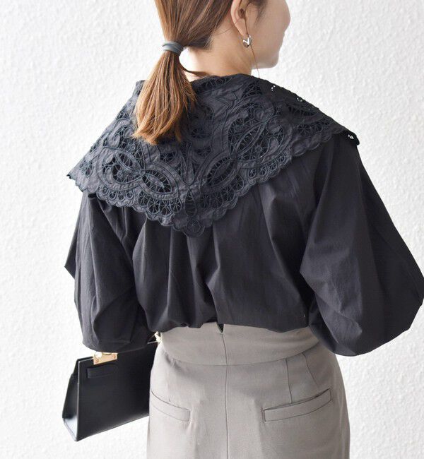 SHIPS any「bon_meur:〈洗濯機可能〉レース スカーフ付き バンドカラー ギャザー パフ シャツ」|シャツ・ブラウス|