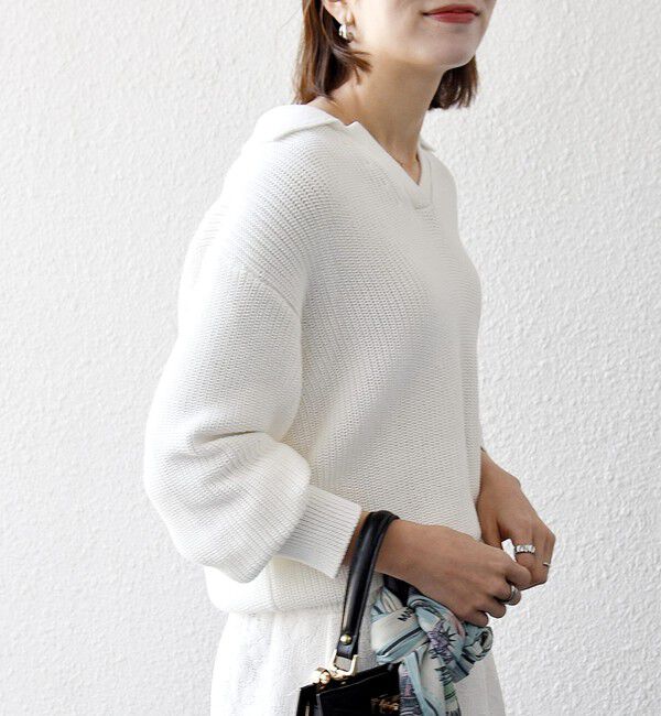 SHIPS any「SHIPS any:〈手洗い可能〉コットン ミックス スキッパー ポロ ニット プルオーバー」|ニット・セーター|