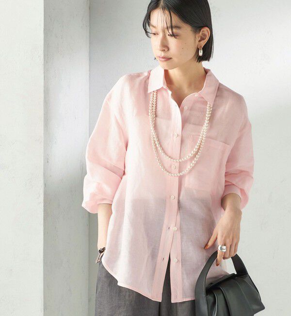 SHIPS for women「《予約》〈手洗い可能〉IMPERIAL LINEN 混 オーバー サイズ シャツ」|シャツ・ブラウス|ライトピンク