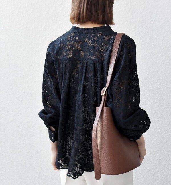 SHIPS any「SHIPS any:〈手洗い可能〉フラワー メッシュ レース バンドカラー タック シャツ」|シャツ・ブラウス|