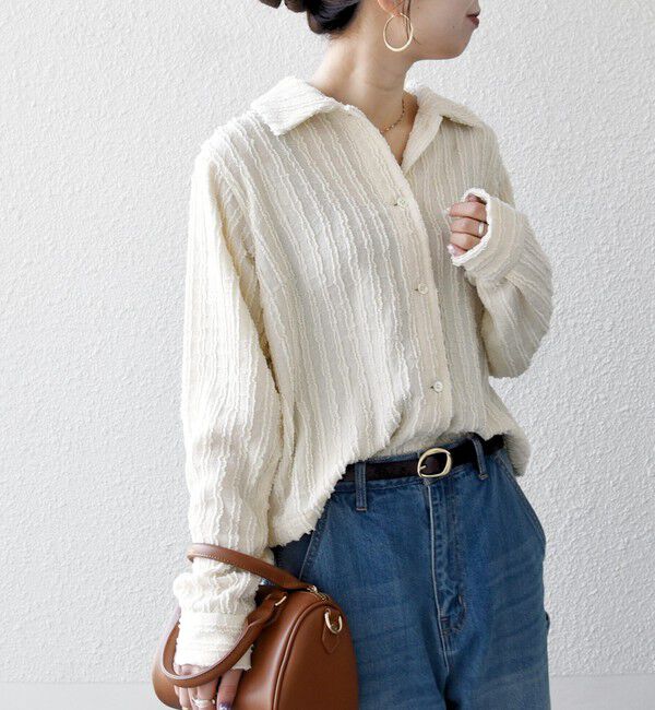 SHIPS any「SHIPS any:〈洗濯機可能〉ウェーブ ジャカード ドロスト シャツ」|シャツ・ブラウス|