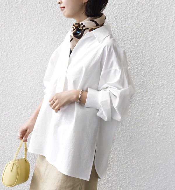 SHIPS for women「〈手洗い可能〉無地 / ストライプ サイド スリット スキッパー コットン シャツ」|シャツ・ブラウス|