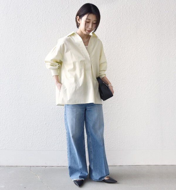 SHIPS for women「〈手洗い可能〉無地 / ストライプ サイド スリット スキッパー コットン シャツ」|シャツ・ブラウス|