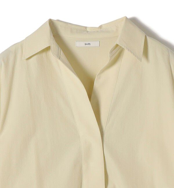 SHIPS for women「〈手洗い可能〉無地 / ストライプ サイド スリット スキッパー コットン シャツ」|シャツ・ブラウス|