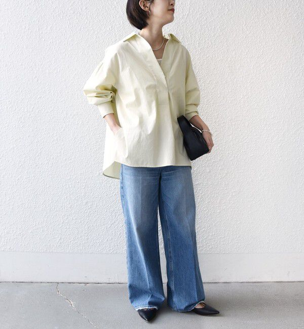 SHIPS for women「〈手洗い可能〉無地 / ストライプ サイド スリット スキッパー コットン シャツ」|シャツ・ブラウス|